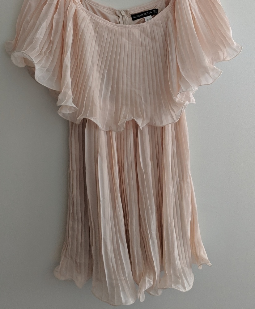 BCBGMaxAzria Pleated Ruffle Mini Dress in Blush